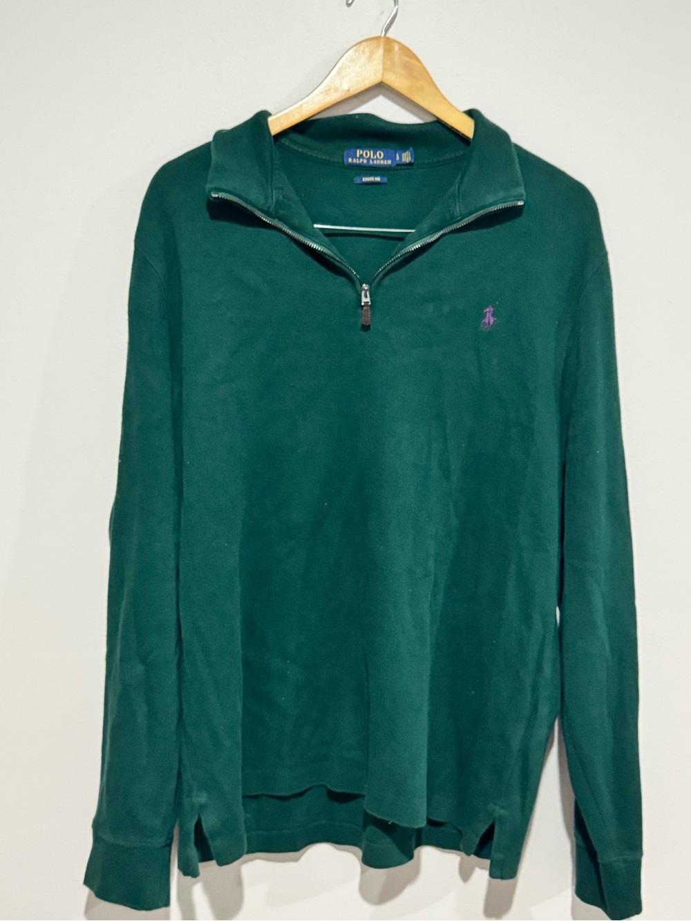 cotton pullover Sweater Mens LG Pony 1/4 Quarter Zip green Estate Ribbed